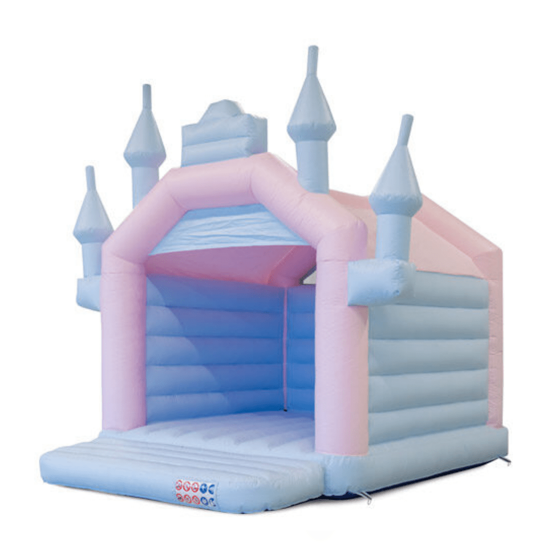 Kastély ugrálóvár pasztell kék-rózsaszín